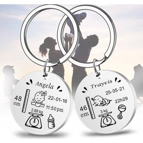 Private custom stainless steel key chain baby birth information card keychain heart-shaped pendant birth souvenir blessing