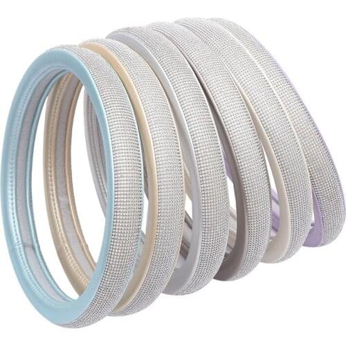 Car Steering Wheel Cover Macaron color Leather Fashion Crystal Rhinestone Bling Accessories For Women Girls 37/38 cm Universal