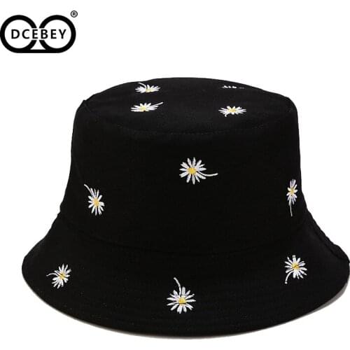 DCEBEY Cotton flower embroidery Panama Bucket Hat Men Women outdoor travel Print Bob Hat Hip Hop Gorros Fishing Fisherman Hat