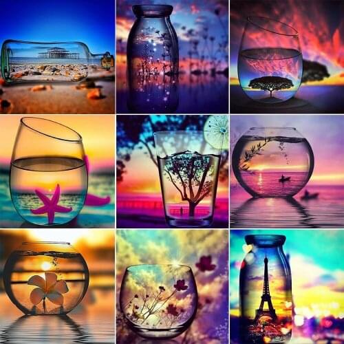 GATYZTORY 5D Diamond Painting Full Square Landscape Embroidery Rhinestones Mosaic Bottle Cross Stitch Home Decor