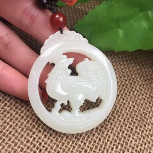 Fine jewelry Natural Xinjiang Hetian jade white jade Cock pendant freeshipping