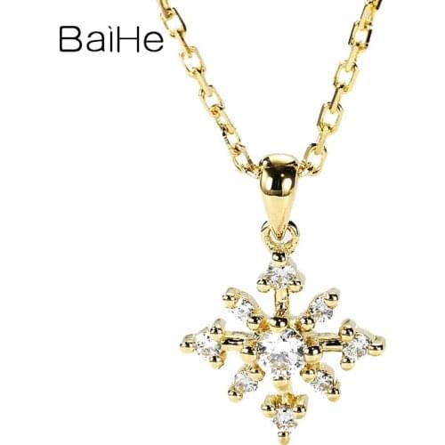 BAIHE Solid 18K Yellow Gold 0.10ct H/SI Natural Diamond Wedding Women Trendy Fine Jewelry Beautiful diamond Pendant Necklace