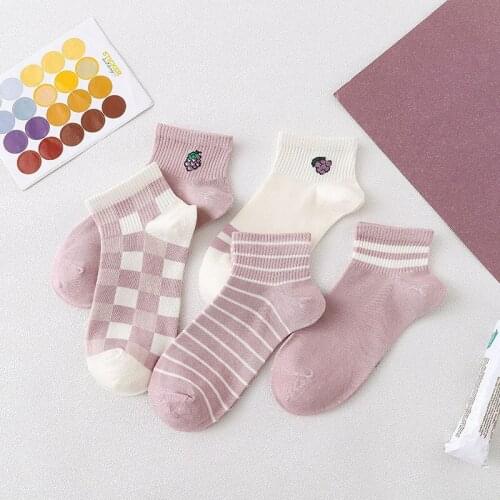 Summer New Simple Stripe Lattice Middle Tube Women Socks Cute Fruit Ladies Girls Socks Sokken