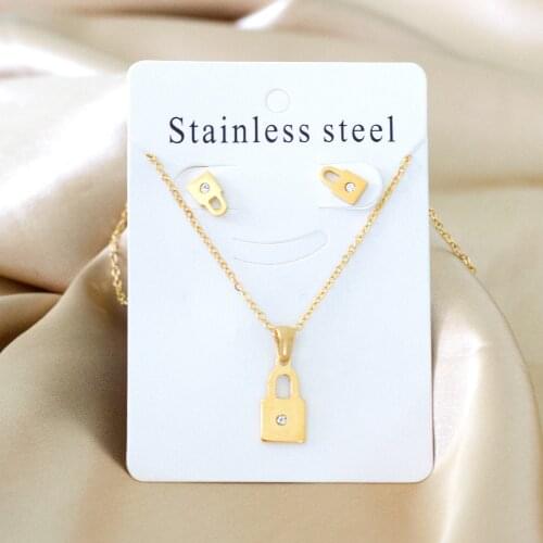 LUXUKISSKIDS Dubai Wedding Jewelry Sets Stainless Steel Earings Lock Pendant Necklace Set For Women Girls Indian Jewelry Sets