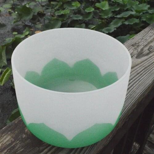 HF 6"or 7"or 8" Frosted Crystal Singing Bowl With Lotus Symbol CDEFGAB