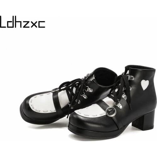 LDHZXC Cross-tied Sweet Boots Shoes Woman Platform Spring 2020 New High Heel Ankle Boots for Women Comfortable Drop Shipping