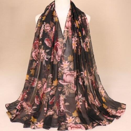 Fashion Women Printed Floral Scarf Hijab Viscose Flower Shawls Muslim Head Wraps Scarf Big Siz Wrap Pashmina 180*85cm 1PC Retail