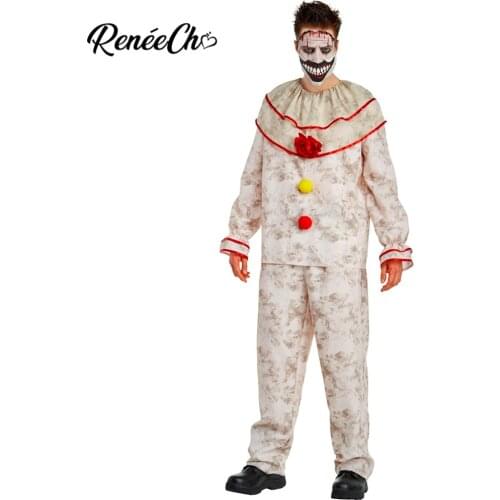 Halloween Costume For Adult American Horror Story Men`s Twisty The Clown Costume Scary Freaky Devil Cosplay 2018 Vintage Pierrot