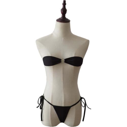 New Sexy bikini plus size swimwear women swimsuit women biquini bikinis Solid color Lace adjustable metal ring String Mini Thong