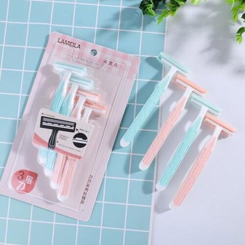 4pcs/set sharp rake-shaped razors for men and women hair removal knife for pubic armpit leg hair shaving knife 3-layer blade