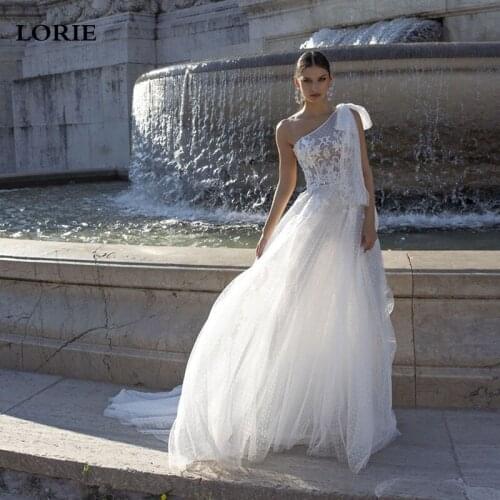LORIE Beach Lace Wedding Dress A Line Sexy One Shoulder Sleeveless Bridal Gown White/Ivory Boho Wedding Dress Vestidos de novia