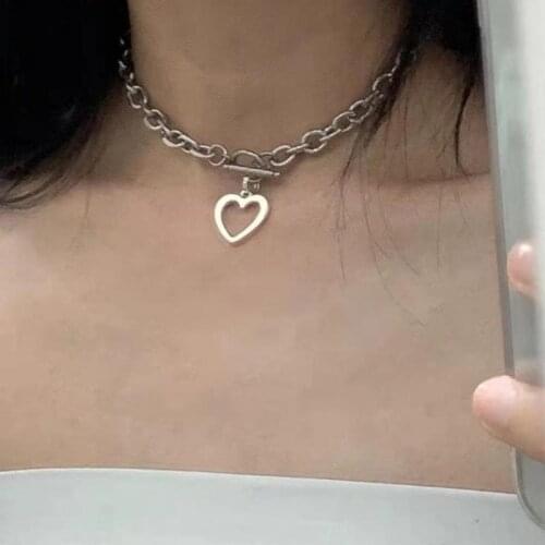 New Retro Punk European And American Simple Heart-shaped Pendant, Metal Texture Chain, Hip Hop Fan Necklace, Jewelry