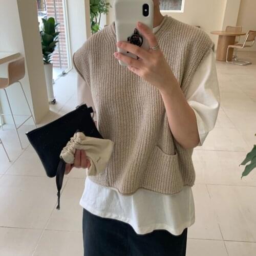 2 colors pullover vest sweater autumn winter korean chic ins style short knitted sweater vests sleeveless sweater womens (C9319)