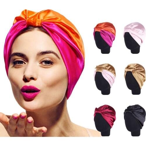 Satin Bonnet Salon Bonnet Night Hair Beanie Hat For Natural Curly Hair Double Elastic Bathing Sleep Women Head Cover Wrap Hat