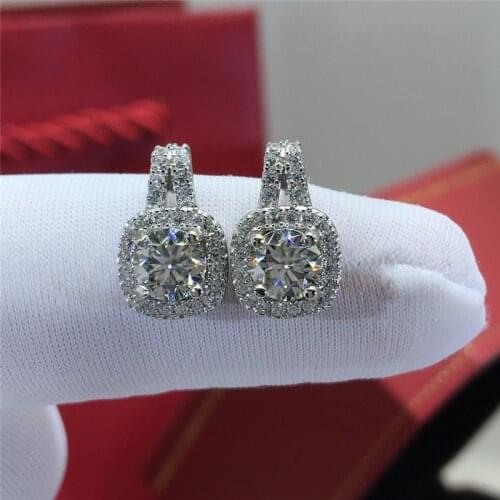 Silver Total 1 Carat Excellent Cut Diamond Test Passed D Color High Quality Moissanite Cushion Drop Earrings Silver 925 Jewelry
