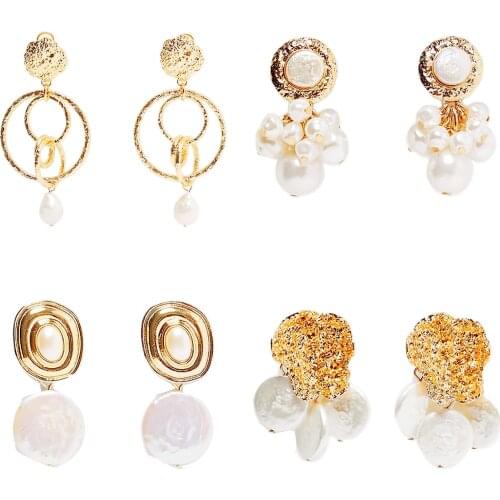 Retro Irregular Gold Color Metal Pearl Drop Earrings Women Personality Geometric Party Dangle Statement Earrings Jewelry