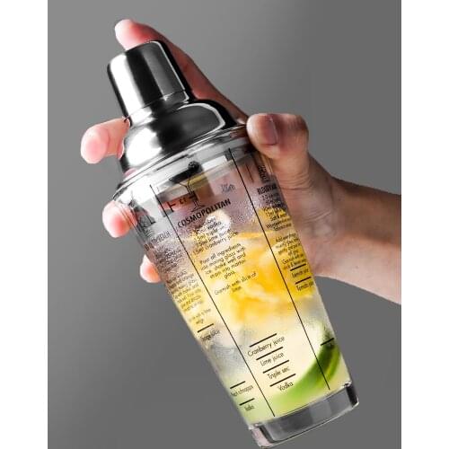 400ML Cocktail Shaker Transparent Scale Bar Shakers Cup Wine Mixing Fruit Juice Cup Water Bottle Stainless Steel Bartender Tools