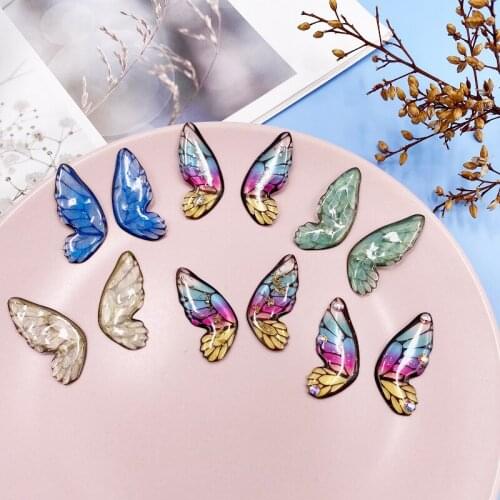 LOVOACC Stylish Rainbow Gradient Butterfly Drop Earrings for Women Fairy Blue Green Resin Sequined Cicada Wings Earrings Gift