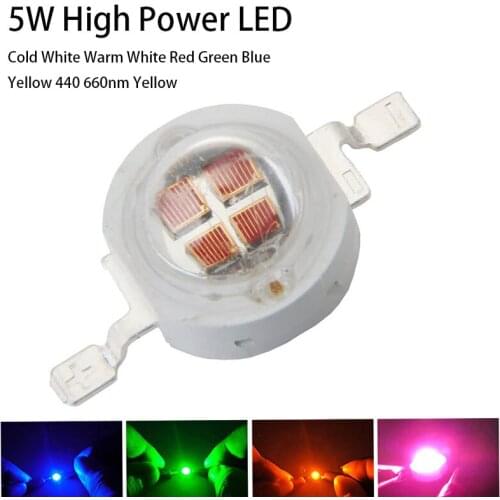 5pcs 5W High Power LED Chip Lamp Bulbs SMD COB Diodes Warm Cold White Red Green Blue Yellow 450 660nm Grow Light Beads