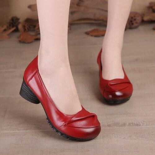 Tilocow Genuine Leather Women Platform Shoes Classic Ladies High Heel Shoes Woman Shallow Womens Pumps Slip On Mother Shoes