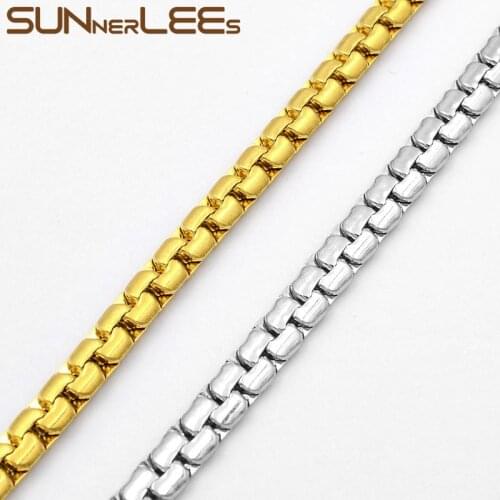 SUNNERLEES Jewelry Stainless Steel Necklace 5mm Link Chain Silver Color Gold Plated Men Women Gift SC23
