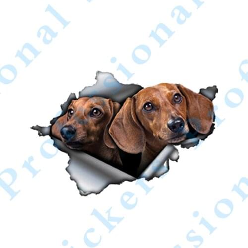 Funny 13cm x 8.6cm 3D Tan Dachshund Car Sticker Torn Metal Decal Reflective Stickers Waterproof Car Styling Pet Dog Decals