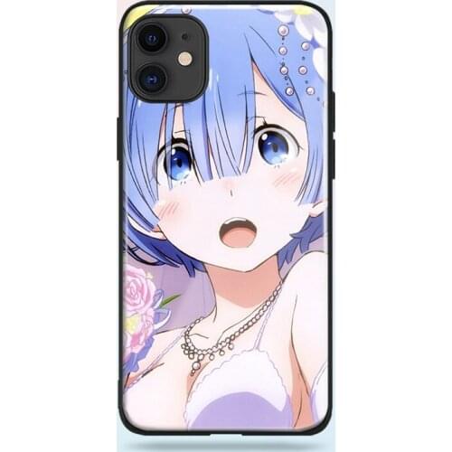 Rem anime cute soft silicone tempered glass For iPhone SE 6 6s 7 8 Plus X XR XS 11 Pro Max phone case cover shell