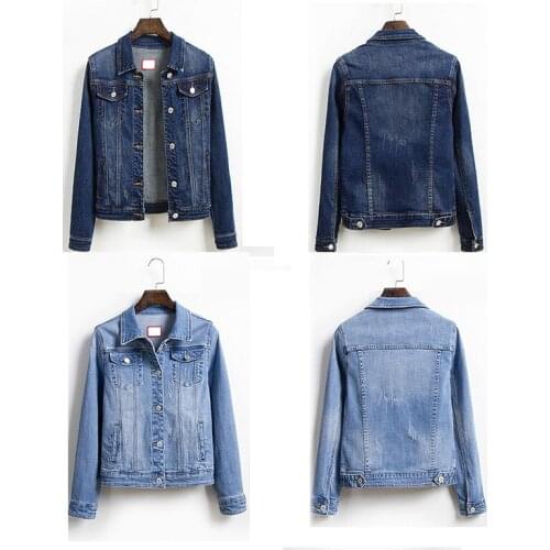 Spring and autumn denim jacket for womens wear Oversized vintage denim jacket Long-sleeved lapel denim coat in solid color