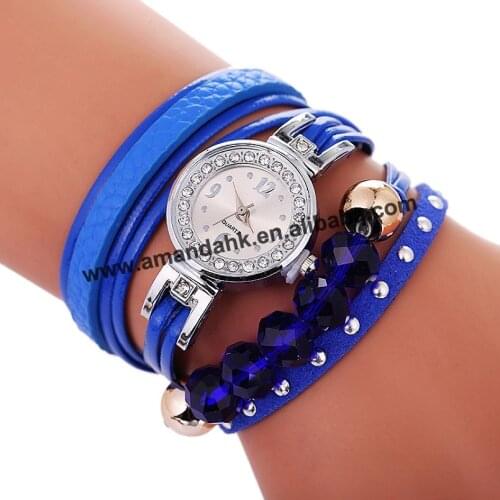 New Korea Style Fashion Women Beads Dress Quartz Gifts Watch Leather Clasp Casual Wristwatches 919084