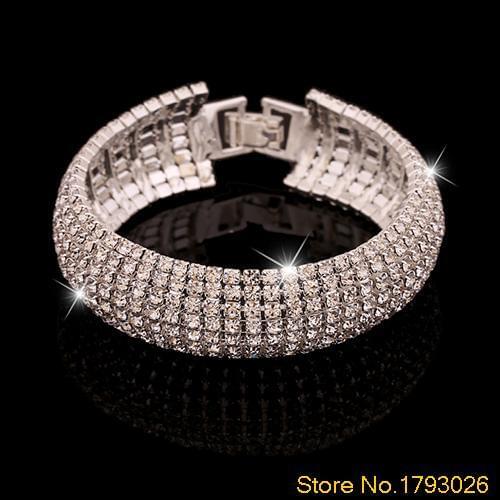 Womens Romantic Golden Rhinestone Wedding Party Shinny Bangle Bracelet 4TS6