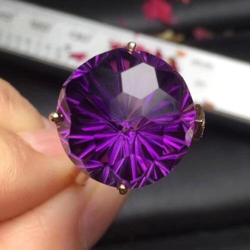 Fine Jewelry Real Pure 18K Gold Jewelry AU750 Round Shape 100% Natural Amethyst Gemstones Female Rings for Women Fine Ring