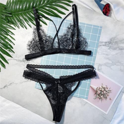 Womens Sexy Lingerie Lace Top Bra Set Lady Thong Underwear Set Female Fashion Top Lingerie