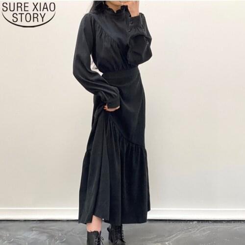 Korean Irregular Ruffled High Waist Bandage Dresses Vintage Maxi Dresses for Women Pleated Long Dress Vestido Feminino 12802