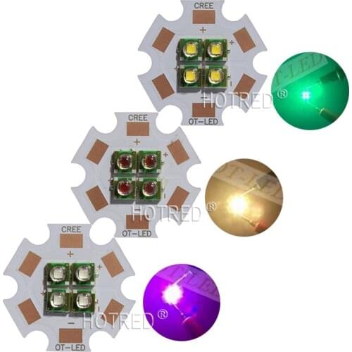 10PCS 6V/12V Cree XPE XP-E 4 Chips 4-12W LED Emitter Car Light instead of XML Red Green Blue Yellow LED with 20MM Cooper PCB