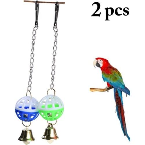 2PCS Kapmore Bird Toy Balls Two-tone Bird Hanging Cage Toys Parrot Toys with Bell Hanging Swing Chain Toy Parakeet Chew Toy