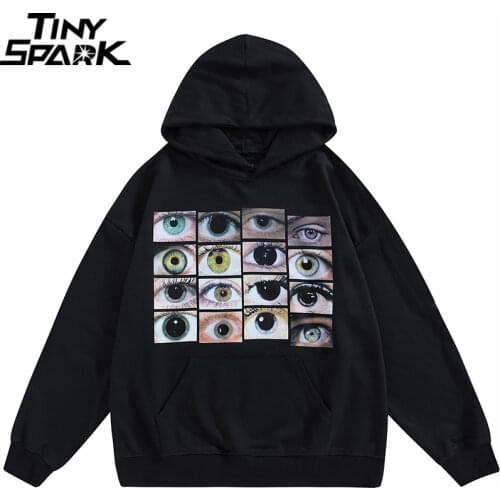 2021 Men Hip Hop Streetwear Hoodie Sweatshirt Eyes Print Harajuku Pullover Autumn Cotton Casual Hooded Hoodie Black Sweat Shirt