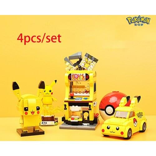 4pcs/set Cartoon Anime Pokemon Pikachu Building Blocks Bricks Sets Movie Dolls Kids Toys For Children Christmas Gift