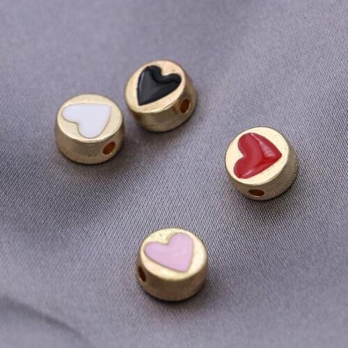 8mm Gold Color Enamel Round Heart Loose Spacer Beads for Jewelry Making Bracelet Accessories DIY Handmade Craft 10pcs