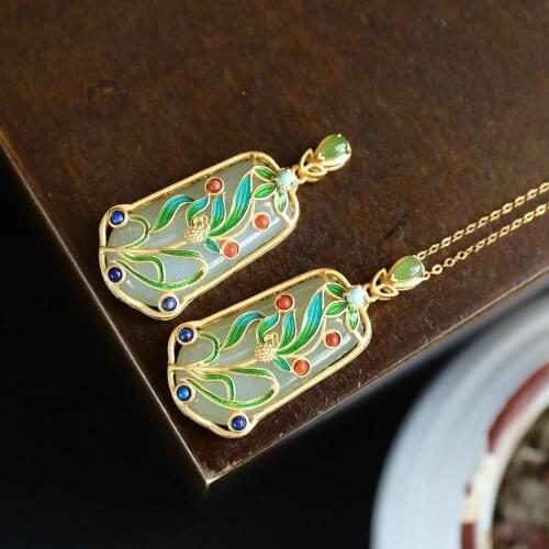 Big Orchid Girlfriends Hetian Jade Winter Sweater Necklace Female Light Luxury Minority Blessing Card Two-Person Sterling Silver