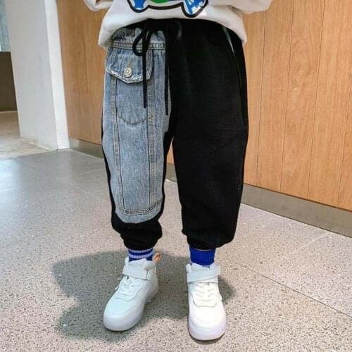 Boys Pants Spring Autumn Models 2021 Korean Version Of The Denim Waist Nine-Point Stitching New Children Baby Trend