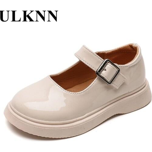 Girls' Black Leather Shoes 2021 New White Flats Soft-soled Non-slip Performance Shoes Childrens Single Shoes Trend Kids Shoe