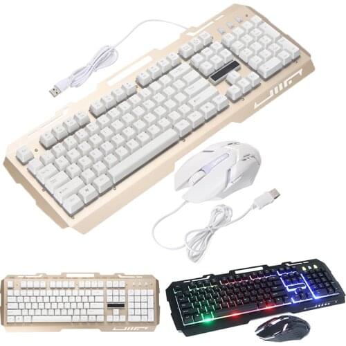 For PC Laptop PS4 1pc RGB LED Luminous Wired Gaming Keyboard And Mouse Set 104 Keys Backlight Keypad 2400DPI Combos Mice Pohiks