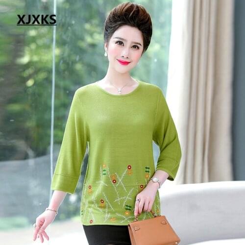 XJXKS Jumper Female Women Sweaters and Pullovers Spring and Autumn Tops O-Neck Knitted Thin Casual Sweater