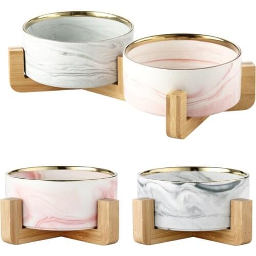 Ceramic Cat Dog Bowl Marbling Pet Bowl Dog Food Water Feeder Cat Feeding Goods Pet Bowls With Stand Pet Supplies Dropshipping