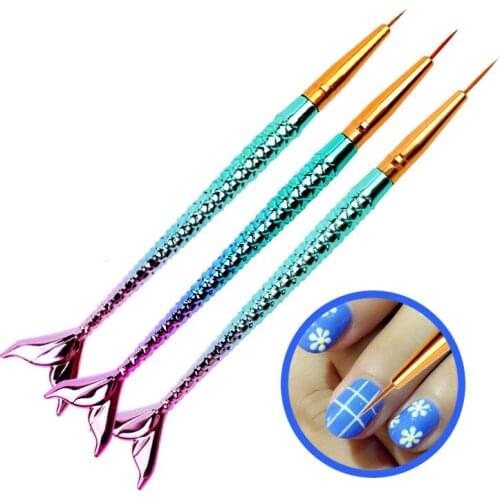 1Pcs Mermaid Gradient Pen Nail Art Brush Liner Line Stripe Fish Flower Painting Drawing Manicure Acrylic Tools Tips Design T0458