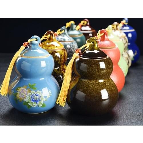 Chinese Ceramic gourd Tea Caddy Portable Sealed Jar travel Tea Caddy Storage Spice Tea Boxes Candy storage tank Home Accessories
