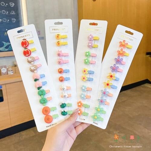 Korean Hot Sale 10Pcs/Set Kids Cartoon Hairclips Children Cute Simple Style New Hairpins Girls Sweet Drawing Hair Accessories