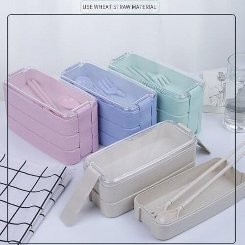 950 ml portable health material bento box 3 boxes of layered wheat straw bento