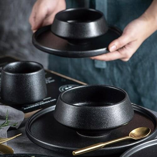 Creative ceramic tableware rice bowl noodle bowl soup bowl salad bowl high foot bowl Western plate steak plate vegetable plate