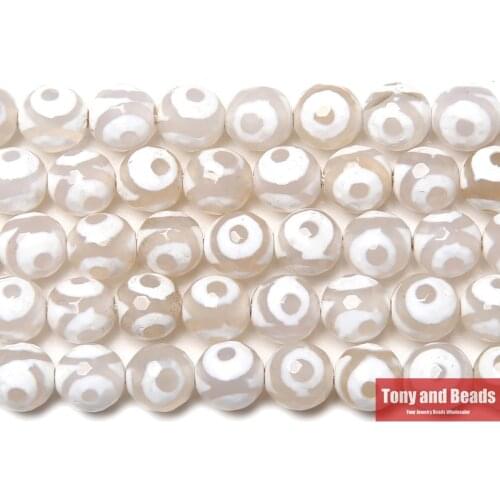 Natural Stone Faceted Eye Pattern White Tibetan Agates Round Loose Beads 8 10 12MM Pick Size For Jewelry